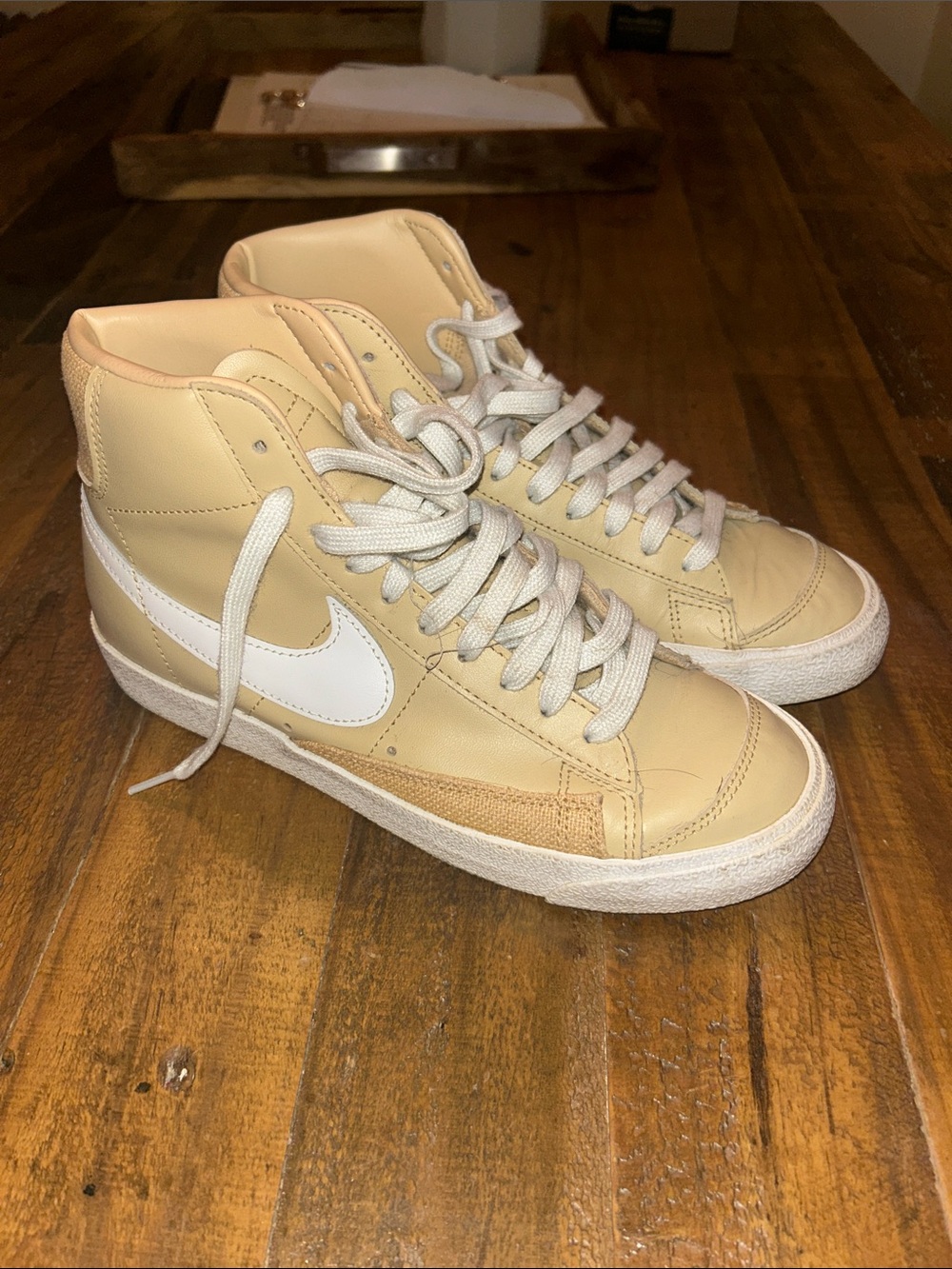 Nike Women's Beige High-Top Sneakers with White Swoosh